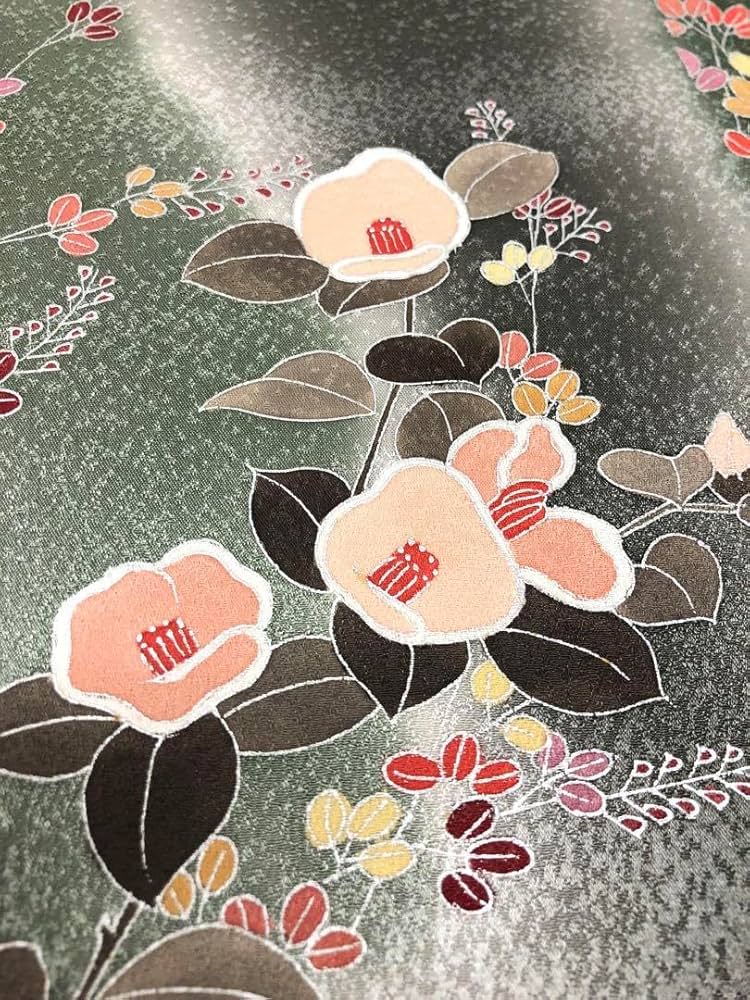 付け下げ 螺鈿 刺繍 銀彩 手描 紋意匠 藍媚茶色 正絹 反物